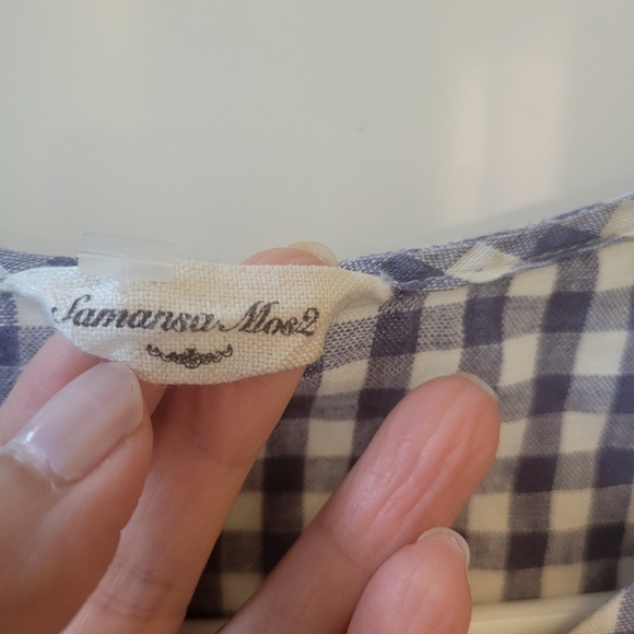 Samansa Mos2 linen hemp purple white check gingham dress 3/4 sleeve small - Picture 5 of 8